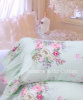 AQUA MINT PINK ROSES RUFFLE PILLOWCASES SHABBY COTTAGE CHIC